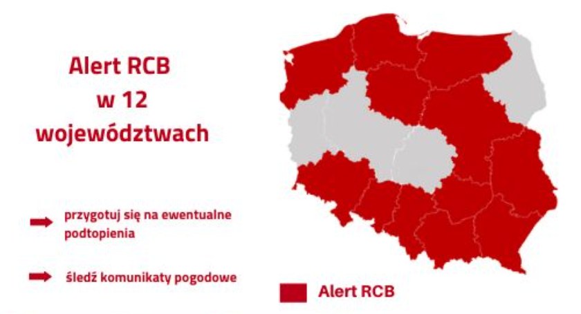Alert RCB - intensywne deszcze, możliwe podtopienia