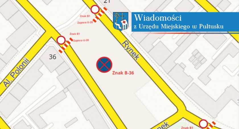 Informacja o zakazie parkowania 1 października na części rynku