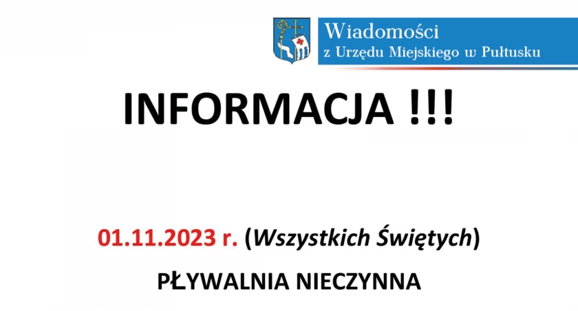 INFORMACJA – PŁYWALNIA 01.11.2023 R. NIECZYNNA