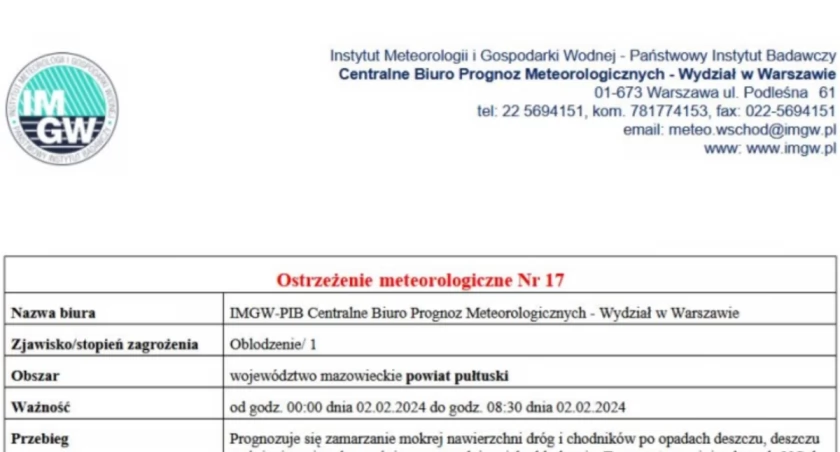 Ostrzeżenie o oblodzeniu