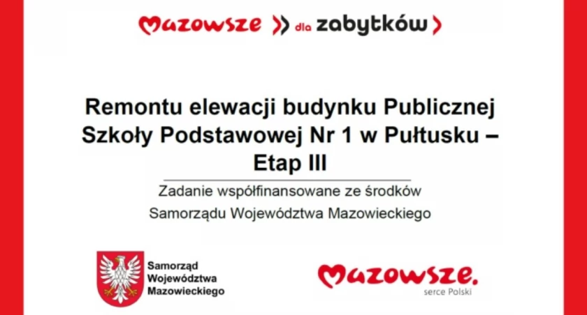 Gmina Pułtusk pozyskała kolejne dofinansowanie – 200 tys. zł na ostatni etap remontu elewacji budynku pułtuskiej Jedynki
