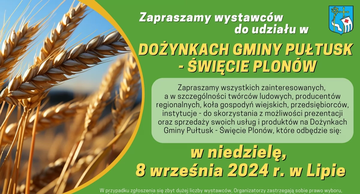 Zapraszamy wystawców na Dożynki Gminy Pułtusk