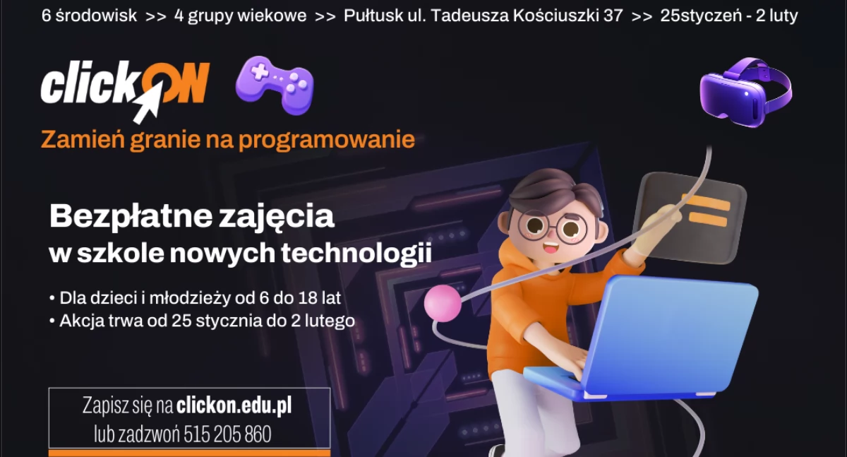 Zamień granie na programowanie - clickON zaprasza na bezpłatne zajęcia dla dzieci i młodzieży!