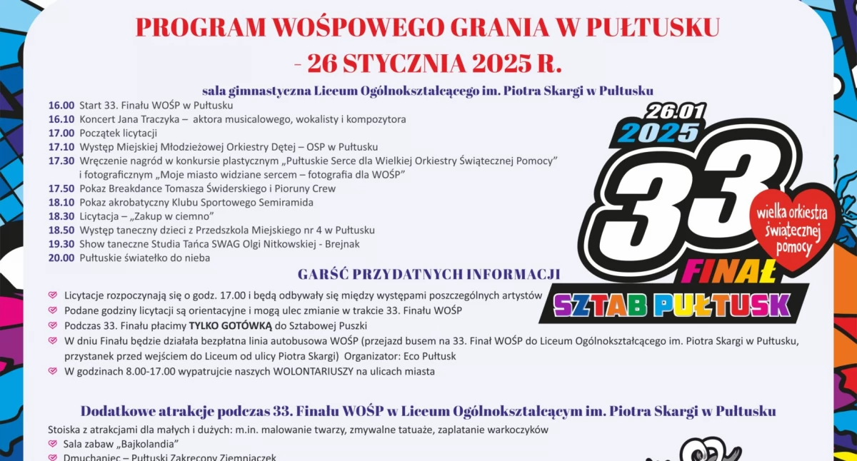 Koncert Jana Traczyka i mnóstwo innych atrakcji – będzie się działo na pułtuskim Finale WOŚP!