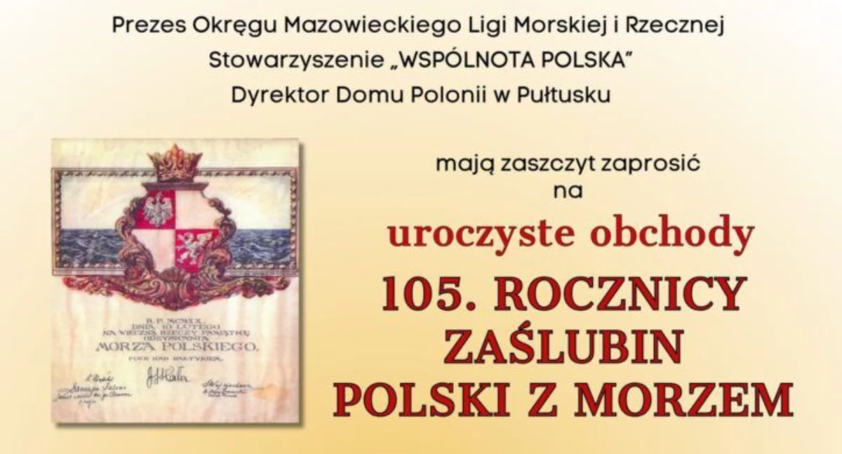 Uroczyste obchody 105. Rocznicy Zaślubin Polski z Morzem. Na wszystkie Panie czeka niespodzianka!  