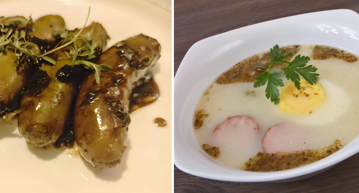 Biała kiełbasa w karmelu i piwie oraz żurek