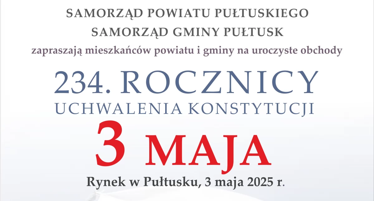 Zaproszenie na obchody 234. rocznicy uchwalenia Konstytucji 3 Maja