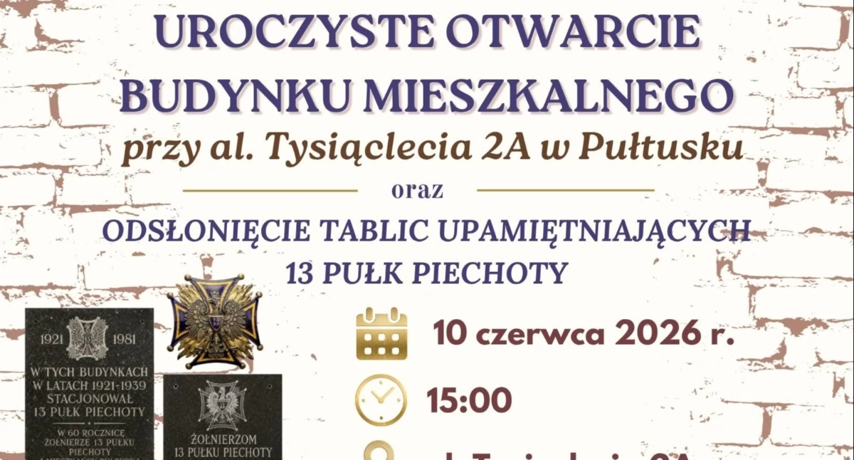 W środę oficjalne otwarcie budynku przy Tysiąclecia, połączone z odsłonięciem tablic upamiętniających 13 Pułk Piechoty