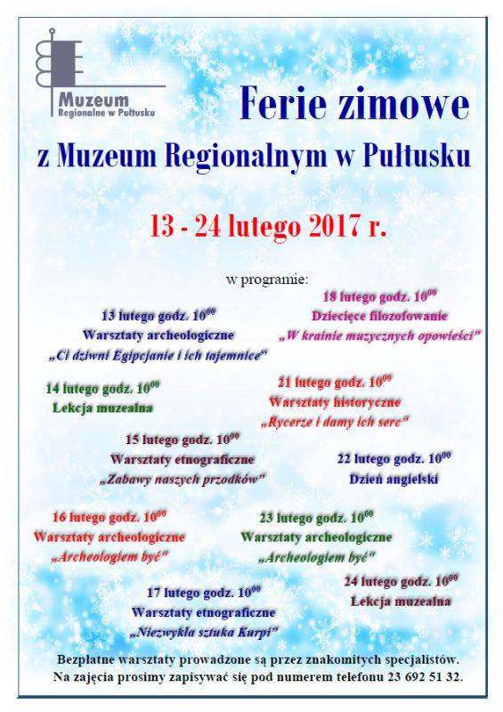 Muzeum zaprasza na ferie zimowe