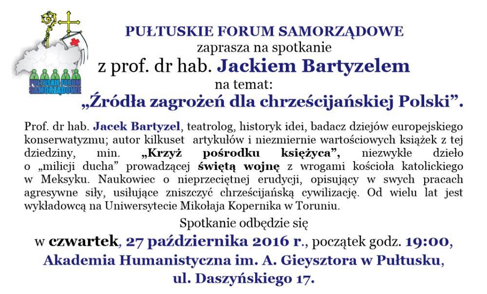 ZAPROSZENIE Spotkanie z prof.dr hab. Jackiem Bartyzelem