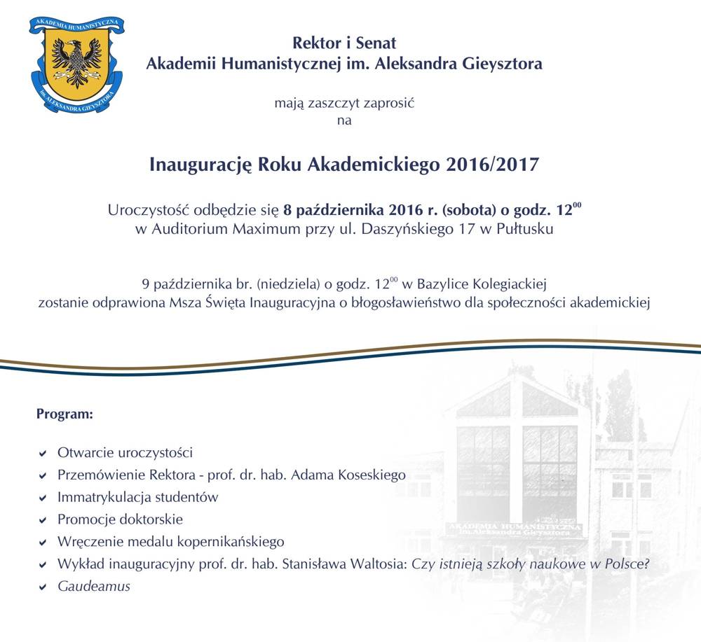 Inauguracja roku akademickiego na AH