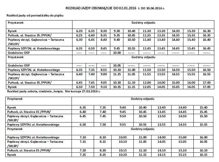 Rozkład jazdy elektrycznych busów