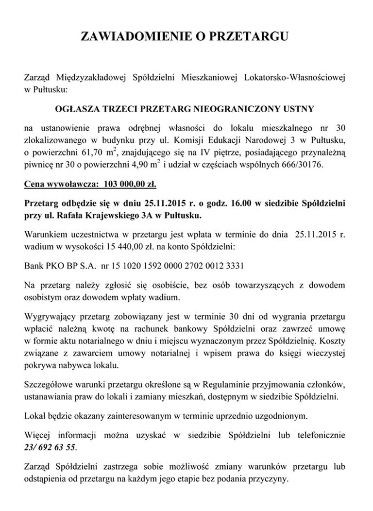 Zawiadomienie o przetargu