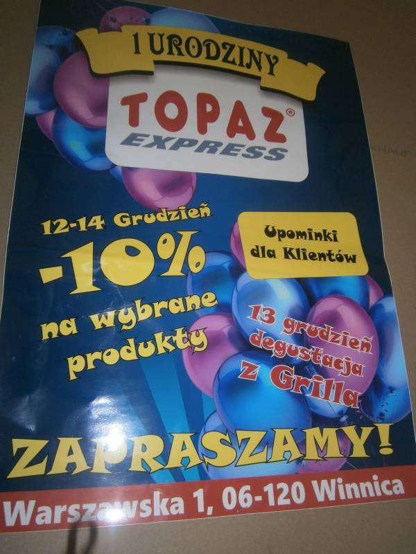 Topaz w Winnicy zaprasza na 1 urodziny