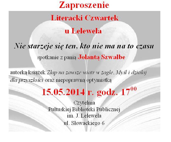 Literacki Czwartek z Jolantą Szwalbe