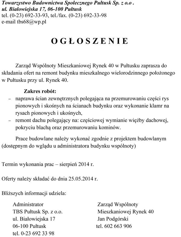 Ogłoszenie TBS