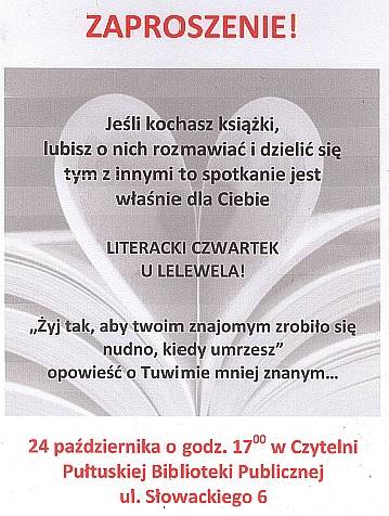 Literacki czwartek w Lelewelu  - zaproszenie