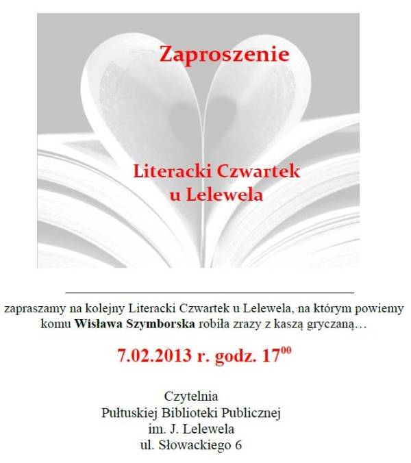 Zaproszenie na Literacki Czwartek u Lelewela