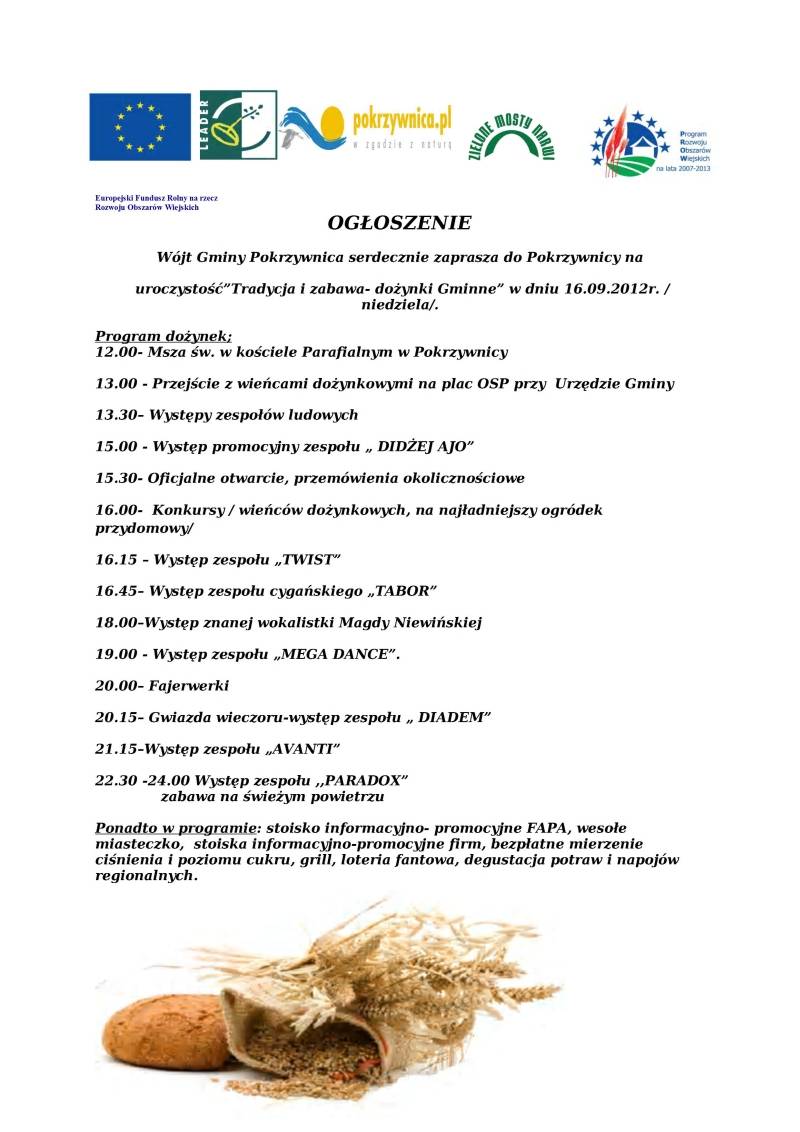 Zaproszenie na dożynki