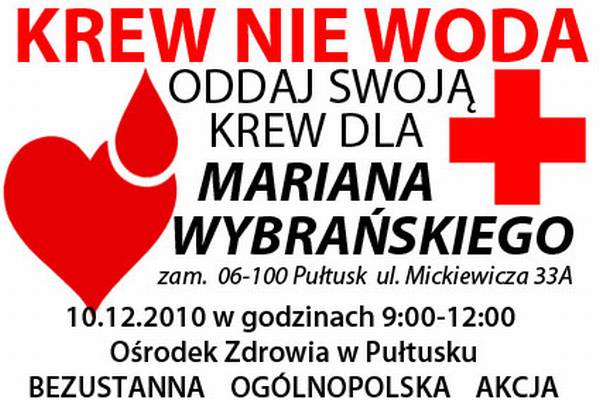 Zbiórka krwi dla Mariana Wybrańskiego