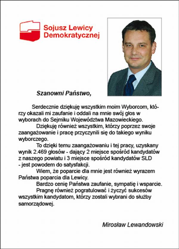 Podziękowania i gratulacje