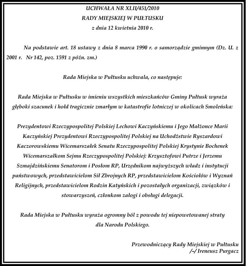 UCHWAŁA RADY MIEJSKIEJ W PUŁTUSKU