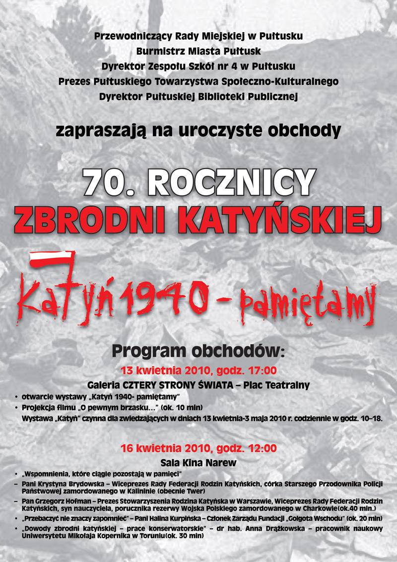 Program obchodów 70 rocznicy ZBRODNI KATYŃSKIEJ