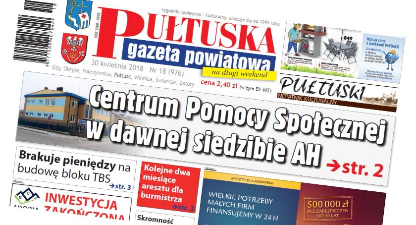 W dzisiejszym, 18 numerze Pułtuskiej Gazety Powiatowej