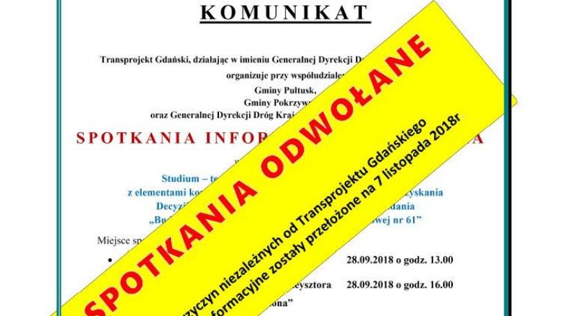 UWAGA! Zmiana terminu spotkań w sprawie obwodnicy!
