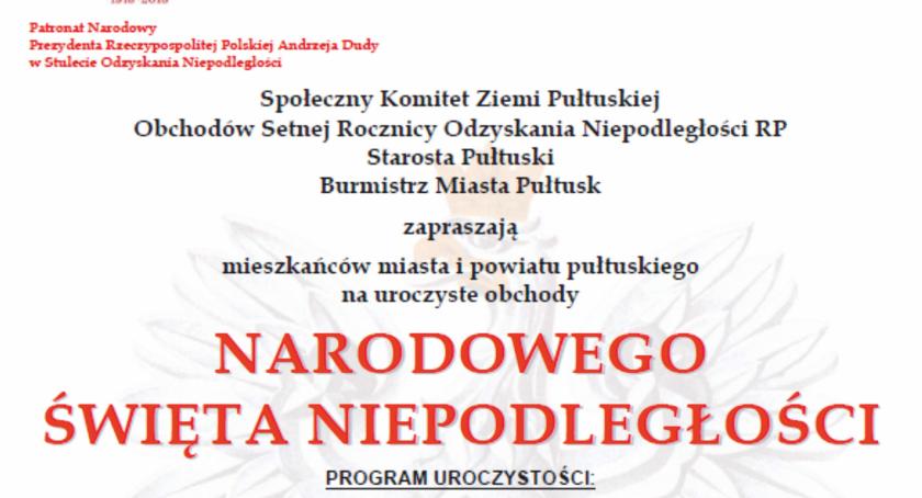 11 Listopada w Pułtusku - obchody 100. rocznicy odzyskania Niepodległości - program
