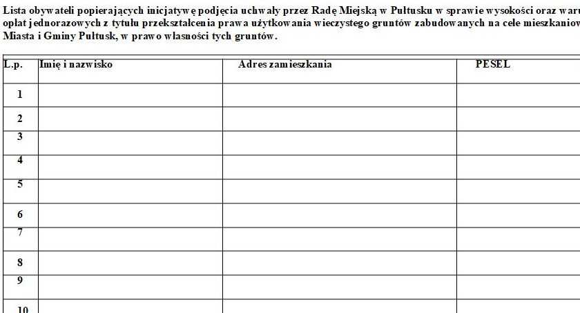 Projekt obywatelski w sprawie przekształcenia prawa użytkowania wieczystego gruntów