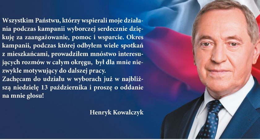 Henryk Kowalczyk dziękuje za pomoc w kampanii