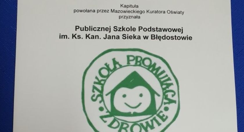 Szkoła w Błędostowie otrzymała Certyfikat Szkoły Promującej Zdrowie
