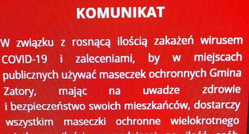 Gmina Zatory dostarczy maseczki mieszkańcom