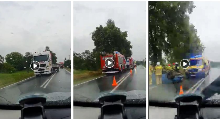 Wypadek na DK 76 – Dachowanie samochodu i utrudnienia
