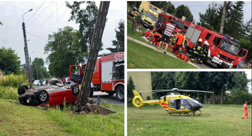 Uderzył w słup i dachował – Był pijany – Na miejscu lądował śmigłowiec LPR