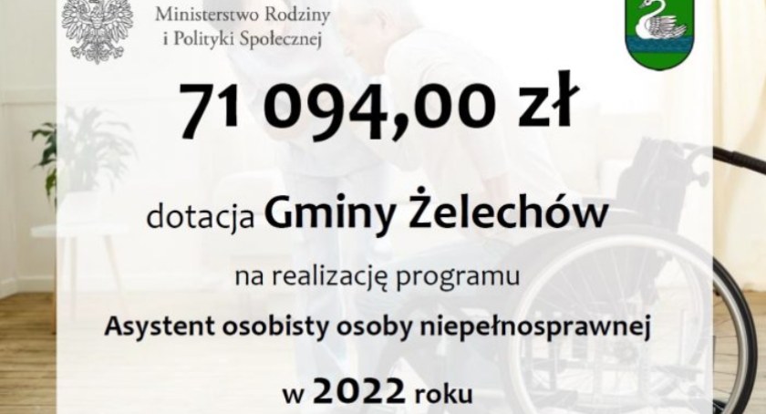Gmina Żelechów z dotacjami na opiekę wytchnieniową i dla asystenta osoby niepełnosprawnej