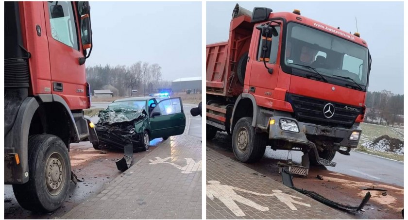 Wypadek – Czołowe zderzenie osobówki z ciężarówką