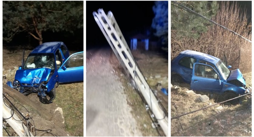 Nissan uderzył w latarnię – Kierowca porzucił pojazd i uciekł