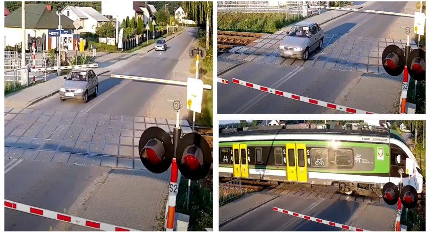 Nagranie ku przestrodze! Niebezpieczne zdarzenie na przejeździe kolejowym