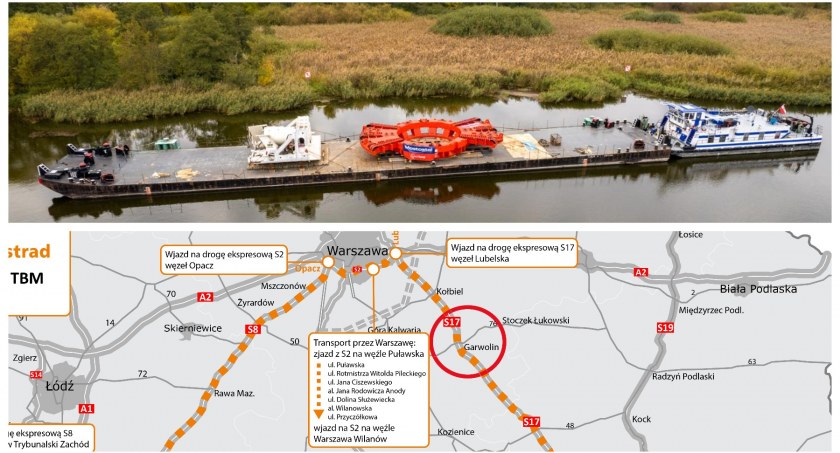 Olbrzymia maszyna będzie transportowana drogą S17 – Trasa przejazdu