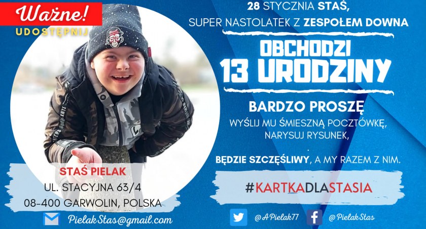 Urodziny Stasia coraz bliżej! Wyślij kartkę!