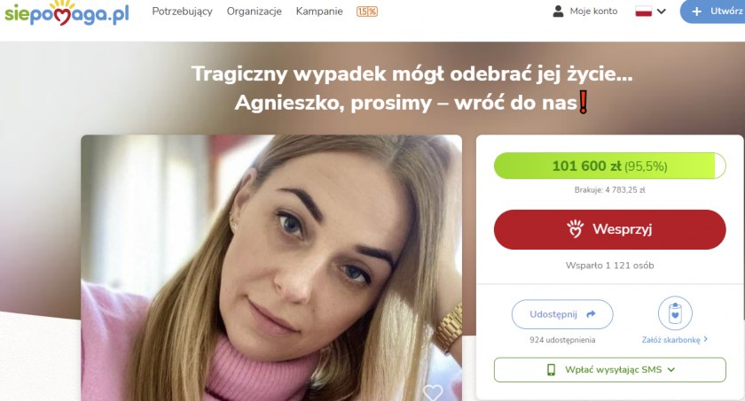 W 10 dni zebrali dla Agnieszki ponad 100 tys. zł!