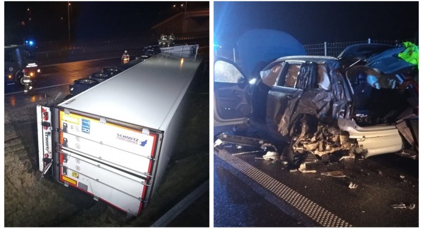 Groźny wypadek na S17: Ciężarówka wjechała w osobowe volvo