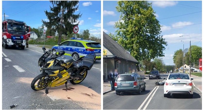Motocyklista z obrażeniami w szpitalu – Wypadek w Trąbkach