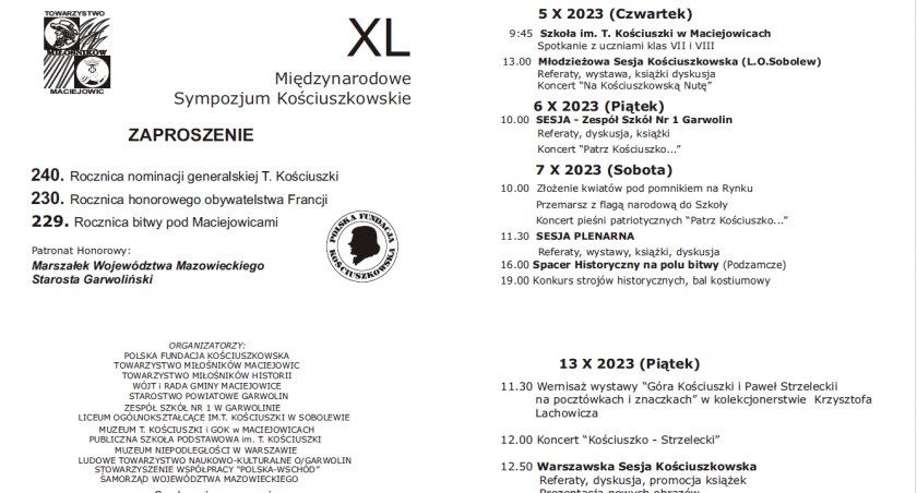 XL Międzynarodowe Sympozjum Kościuszkowskie - Program