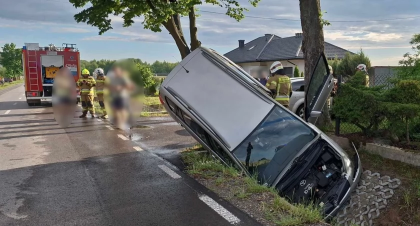 Dachowanie samochodu – Strażacy wyciągnęli pojazd z rowu