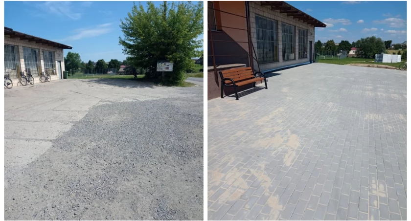 Plac przed świetlicą odnowiony! Jest nowa kostka, ławka i tablica