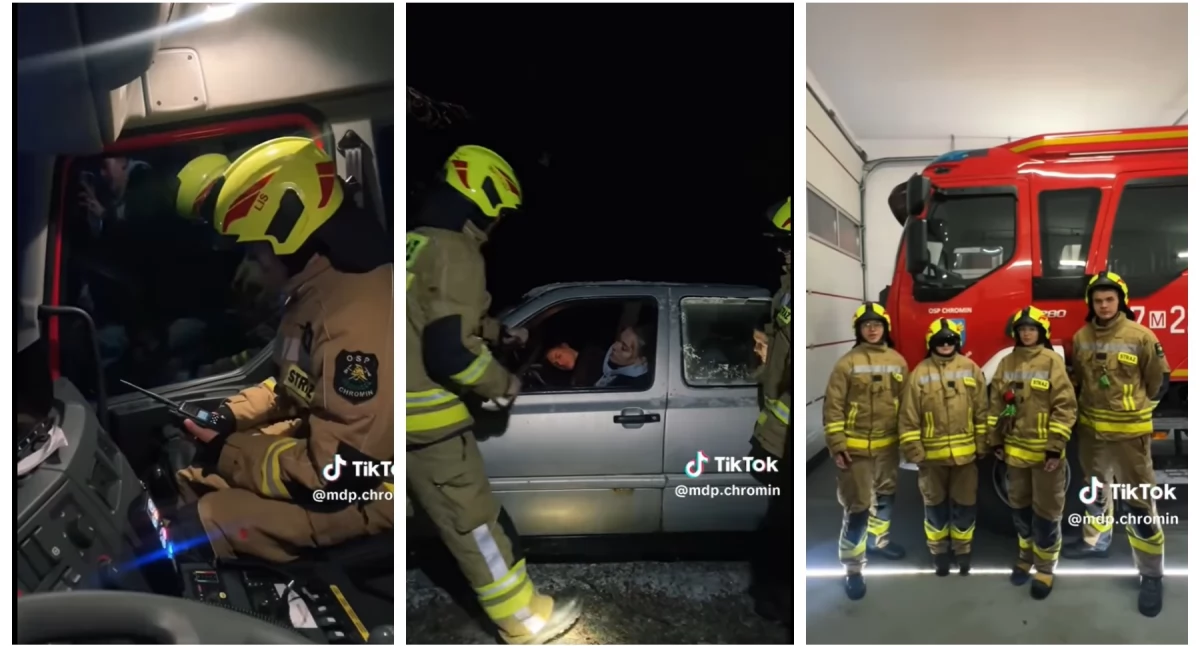 Wypadek, 4 osoby uwięzione w aucie i brak sprzętu – Tym tiktokiem strażacy proszą o piłę!