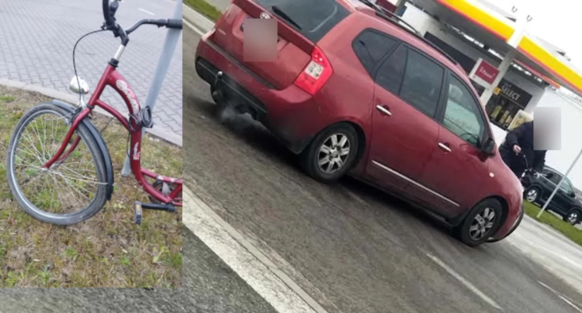 Kolizja rowerzysty z osobówką przy stacji Shell